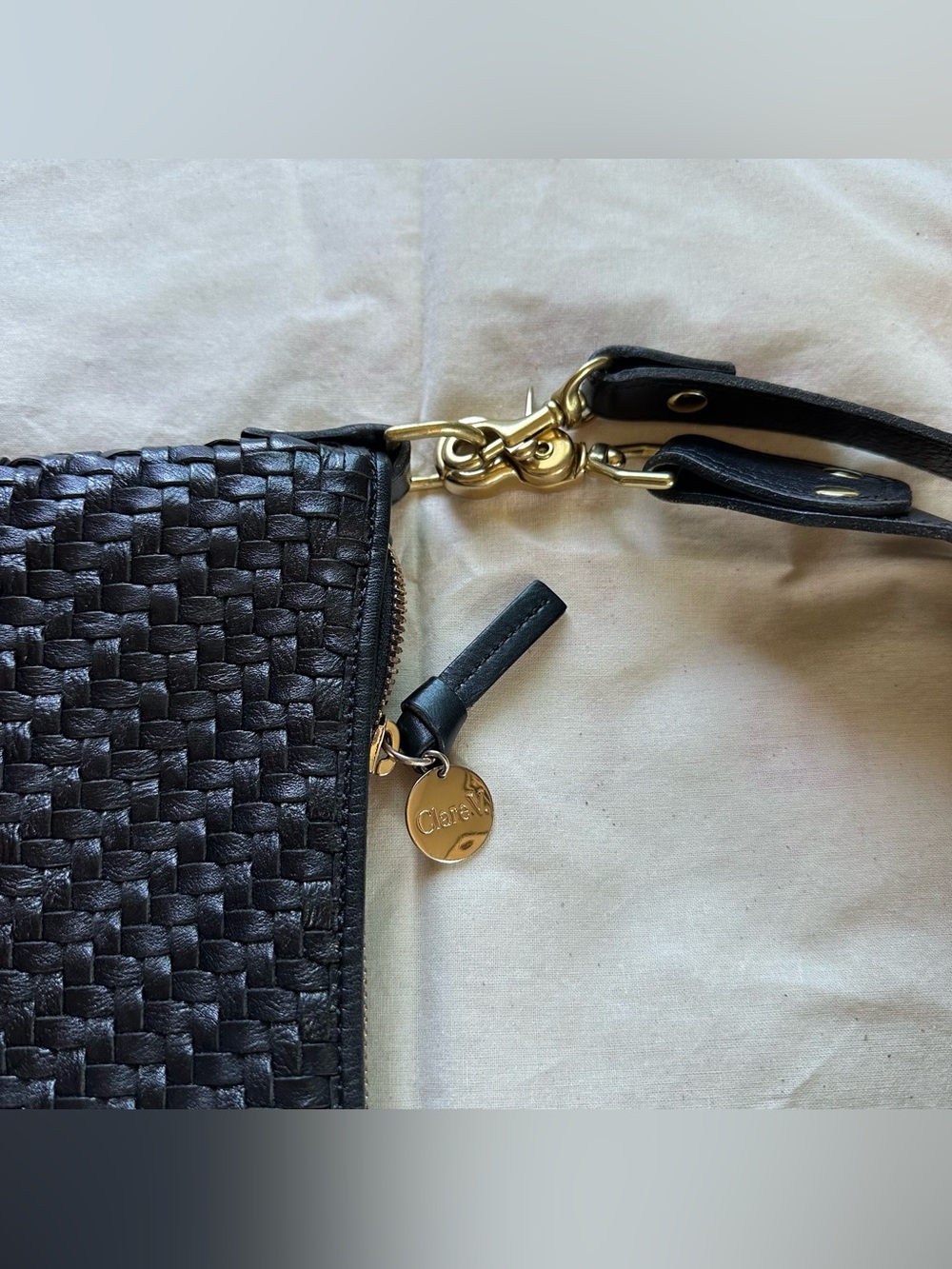 Clare V Moyen Messenger, Black Woven Zig Zag - Picture 8 of 10